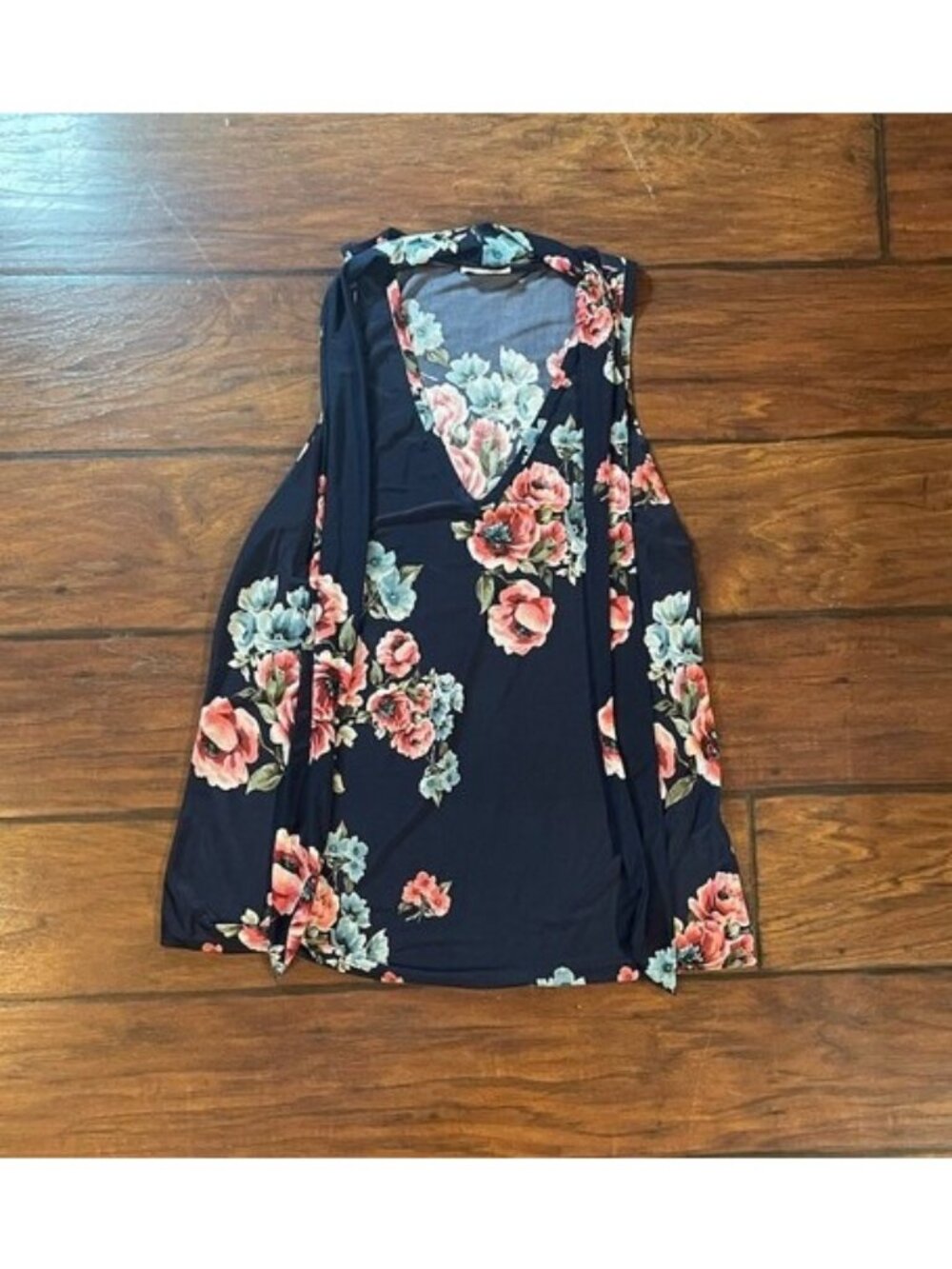 Women's Size Medium Tank Top Navy Blue Floral Sleeveless Romantic Boho Cottage